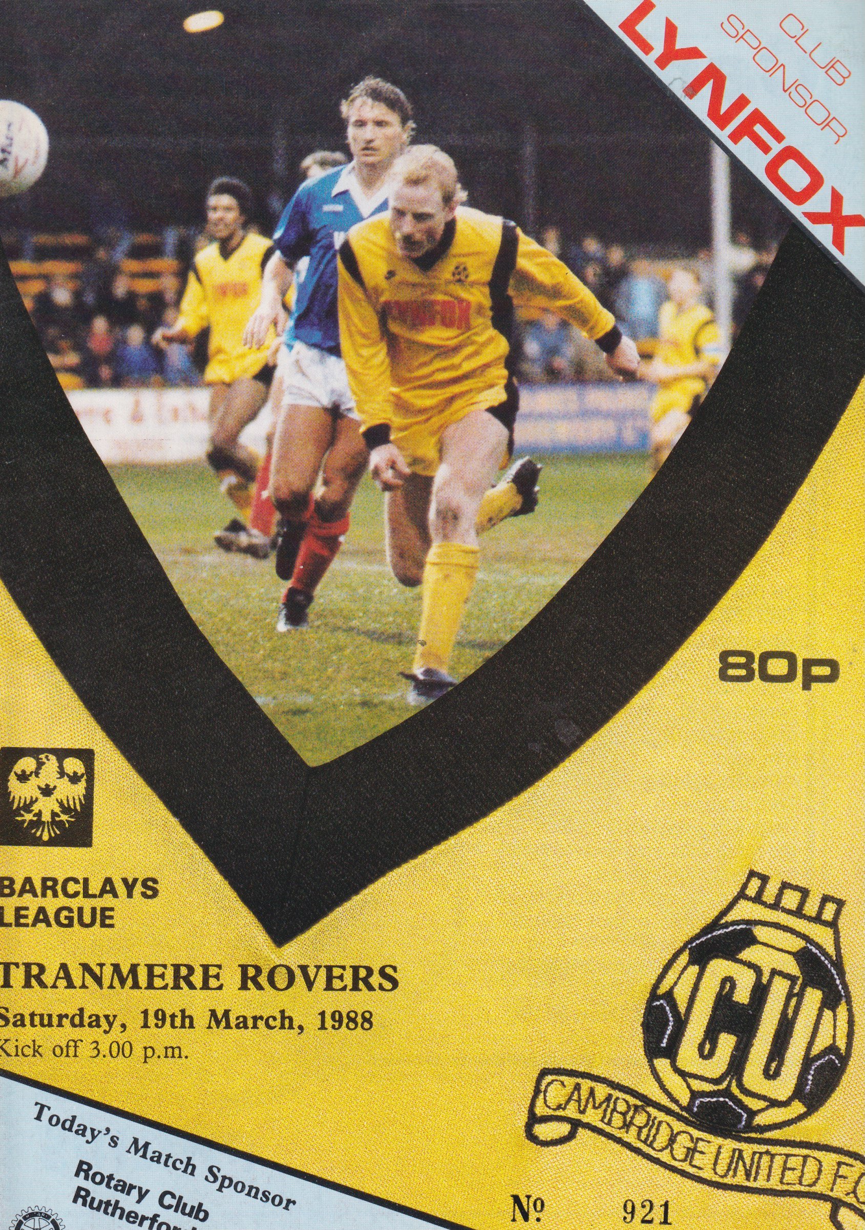 Cambridge United v Tranmere Rovers match programme